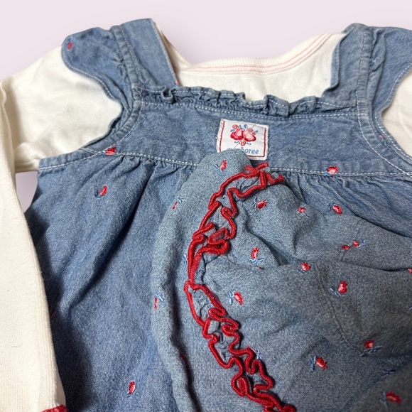 Vintage Baby Bonnie Jean Denim Floral Print Outfit With Hat Size 12-18 Months - Picture 5 of 10